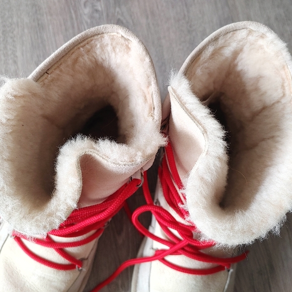 Shearling winter boot bootie ankle red laces - Picture 4 of 4